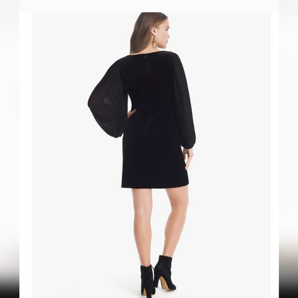 White House Black Market  Black Shiffon Sleeve Velvet Shift Dress - Picture 2 of 8
